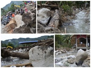 Giant logs and stones remain in Brgy. Marayag, Lupon, Davao Oriental.